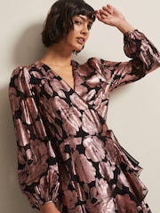Phase Eight Pink Juniper Foil Jacquard Wrap Dress - Image 4 of 6