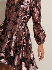 Phase Eight Pink Juniper Foil Jacquard Wrap Dress - Image 5 of 6