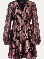Phase Eight Pink Juniper Foil Jacquard Wrap Dress - Image 6 of 6