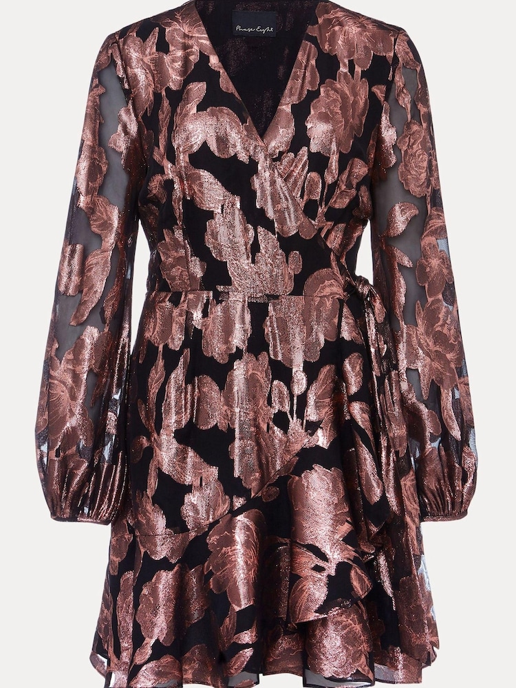 Phase Eight Pink Juniper Foil Jacquard Wrap Dress - Image 6 of 6