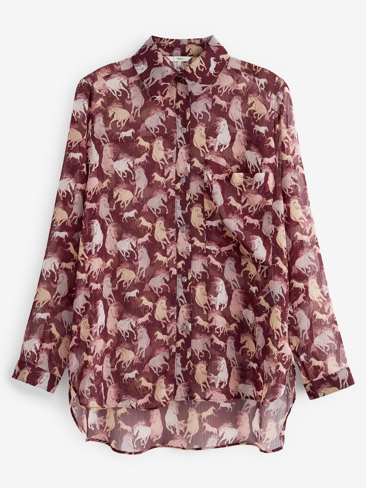 Berry Red Horse Sheer Longline Shirt - Image 5 of 5