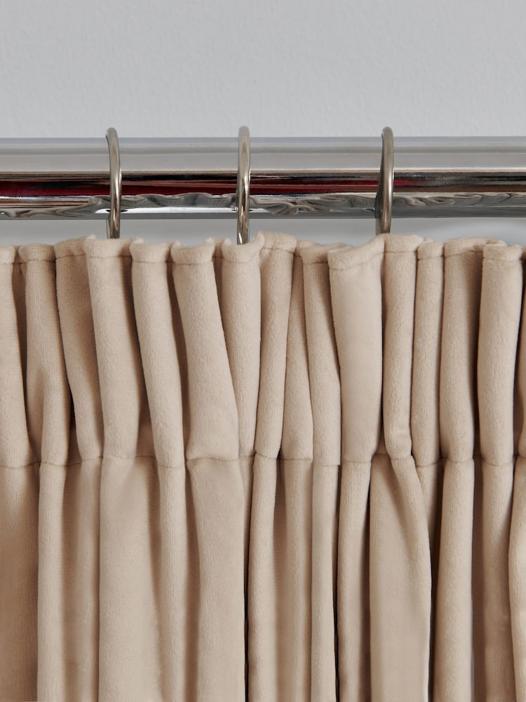 Oatmeal Natural Matte Velvet Pencil Pleat Blackout/Thermal Curtains - Image 7 of 9