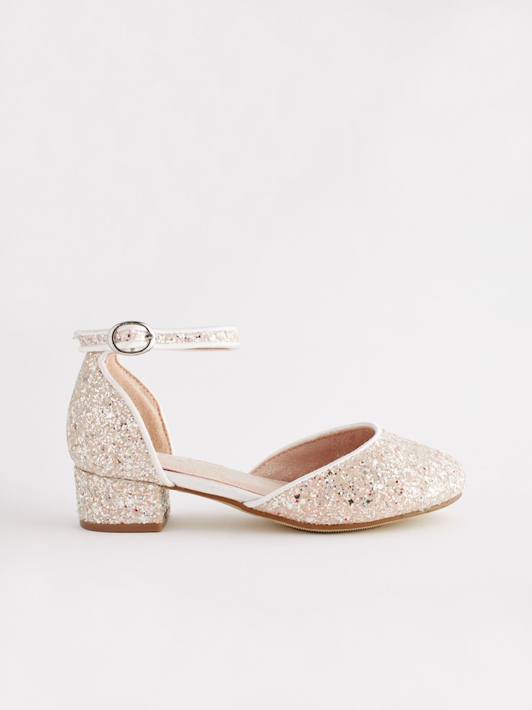Elfenbein/Glitzer - Knöchelriemen Schuhe mit niedrigem Absatz für besondere Anlässe​​​​​​​ - Bild 2 von 7