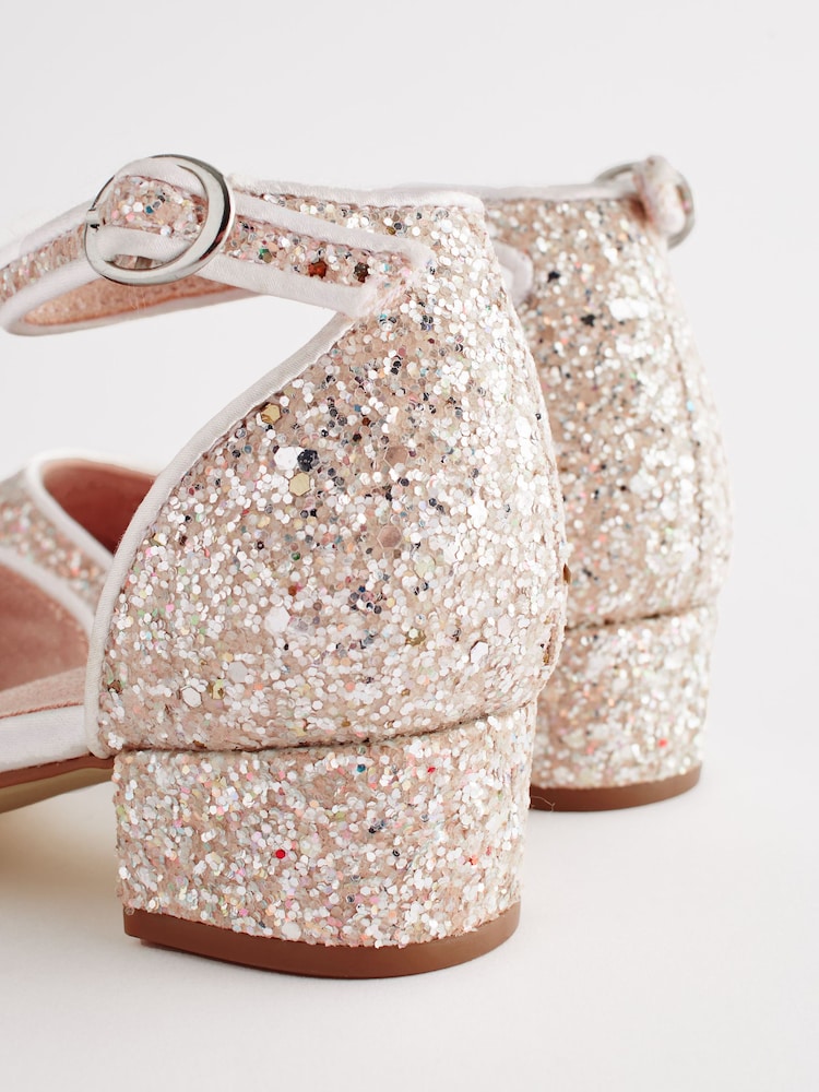 Elfenbein/Glitzer - Knöchelriemen Schuhe mit niedrigem Absatz für besondere Anlässe​​​​​​​ - Bild 7 von 7