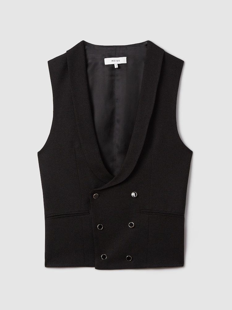 Reiss Black Titanic Slim Fit Double Breasted Tuxedo Waistcoat - Image 2 of 7