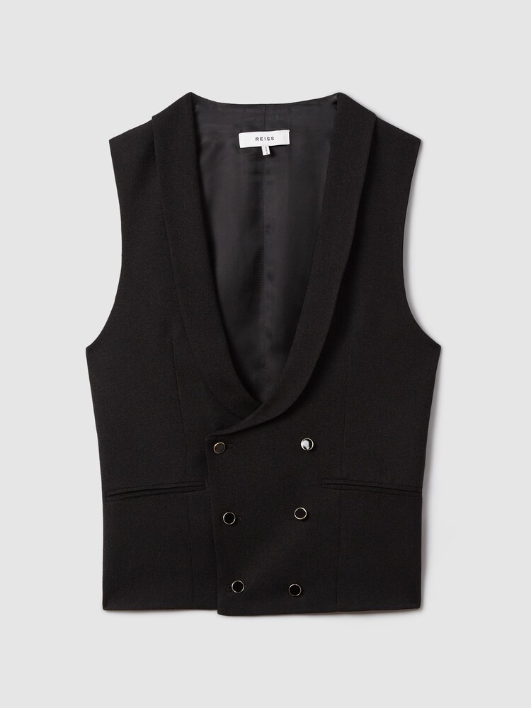 Reiss Black Titanic Slim Fit Double Breasted Tuxedo Waistcoat - Image 2 of 7 Reiss Black Titanic Slim Fit Double Breasted Tuxedo Waistcoat - Image 2 of 7