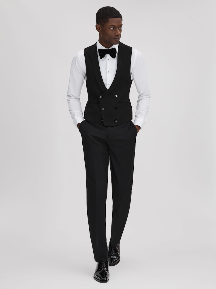 Reiss Black Titanic Slim Fit Double Breasted Tuxedo Waistcoat - Image 3 of 7
