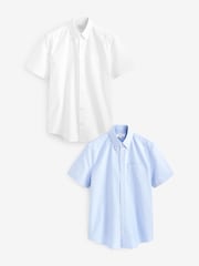 White/Blue 100% Cotton Short Sleeve Oxford Shirts 2 Pack - Image 1 of 7