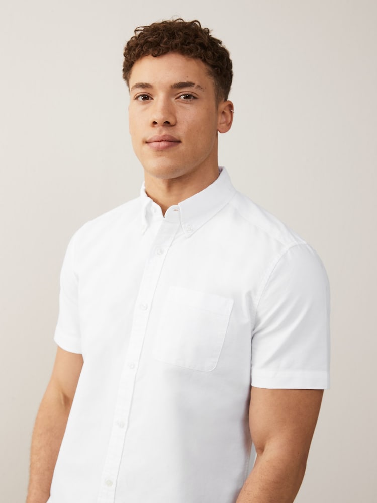White/Blue 100% Cotton Short Sleeve Oxford Shirts 2 Pack - Image 5 of 7