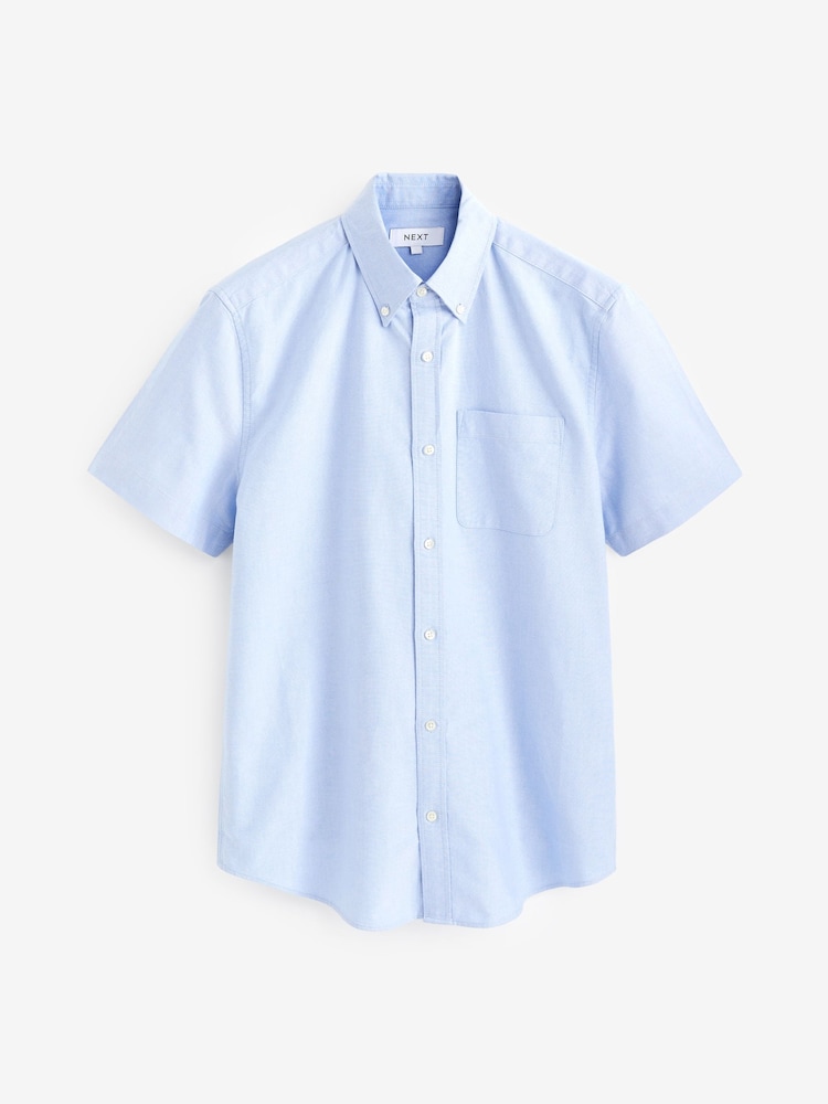 White/Blue 100% Cotton Short Sleeve Oxford Shirts 2 Pack - Image 6 of 7