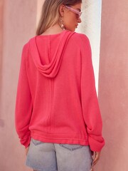 Jaskraworóżowy - Lniana bluza z kapturem - Image 3 of 6