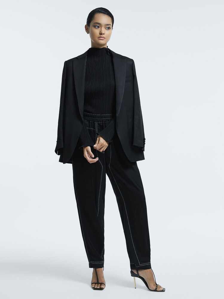 Reiss Black Georgina Atelier Italian Relaxed Contrast Stitch Drawstring Trousers - Image 1 of 6