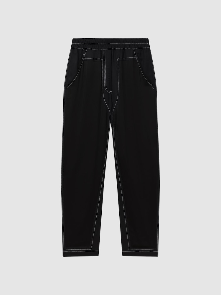 Reiss Black Georgina Atelier Italian Relaxed Contrast Stitch Drawstring Trousers - Image 2 of 6