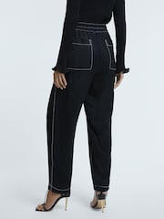 Reiss Black Georgina Atelier Italian Relaxed Contrast Stitch Drawstring Trousers - Image 4 of 6