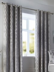 Curtina Silver Marco Geo Jacquard Eyelet Curtains - Image 1 of 3