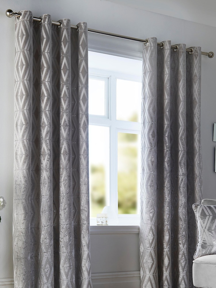 Curtina Silver Marco Geo Jacquard Eyelet Curtains - Image 1 of 3