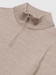 Reiss Wheat Melange Blackhall 9-12 yrs Merino Wool Zip-Neck Jumper - Image 6 of 6