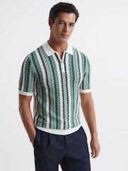 Reiss Sage Redbourne Slim Fit Half Zip Stripe Polo Shirt - Image 1 of 6