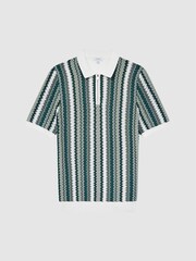 Reiss Sage Redbourne Slim Fit Half Zip Stripe Polo Shirt - Image 2 of 6
