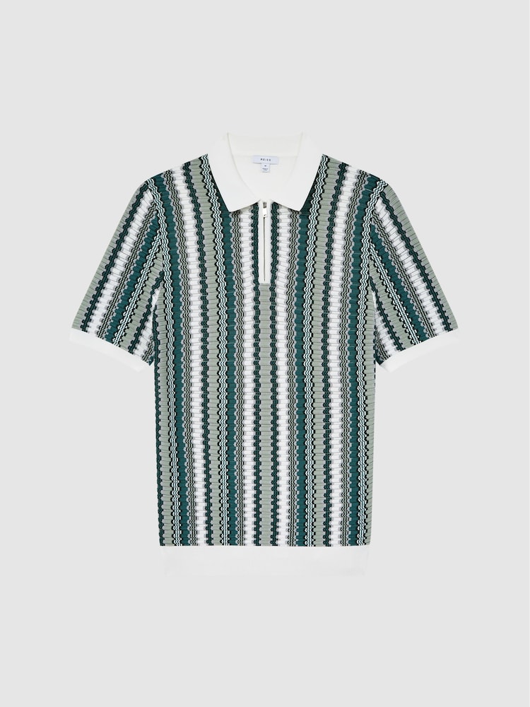 Reiss Sage Redbourne Slim Fit Half Zip Stripe Polo Shirt - Image 2 of 6