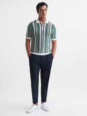 Reiss Sage Redbourne Slim Fit Half Zip Stripe Polo Shirt - Image 3 of 6