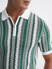 Reiss Sage Redbourne Slim Fit Half Zip Stripe Polo Shirt - Image 4 of 6