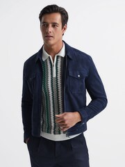 Reiss Sage Redbourne Slim Fit Half Zip Stripe Polo Shirt - Image 6 of 6