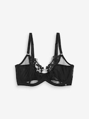 Black DD+ Non Pad Plunge Floral Embroidered Bra - Image 3 of 3