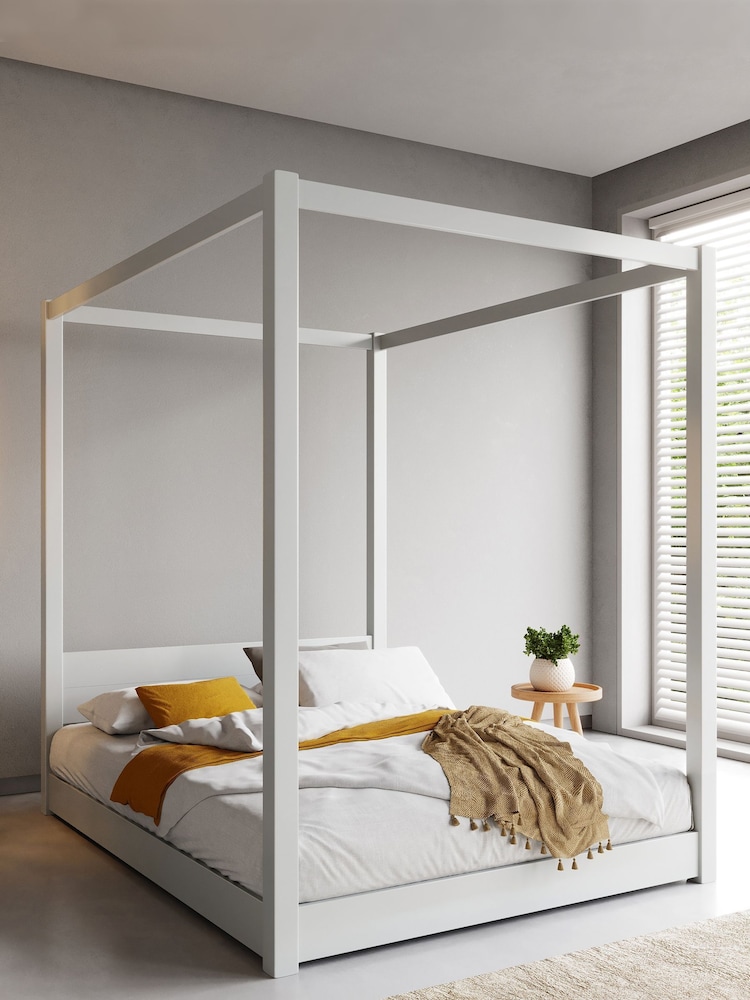 Get Laid Beds White Low Four Poster Square Leg Solid Wood Bed - Image 1 of 1