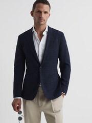 Reiss Navy Seep Single Breasted Flecked Slim Fit Blazer - Image 1 of 11