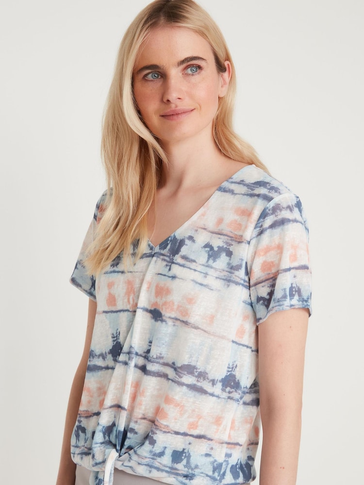 T-shirt M&Co blanc tie-dye noué sur le devant - Image 3 of 5