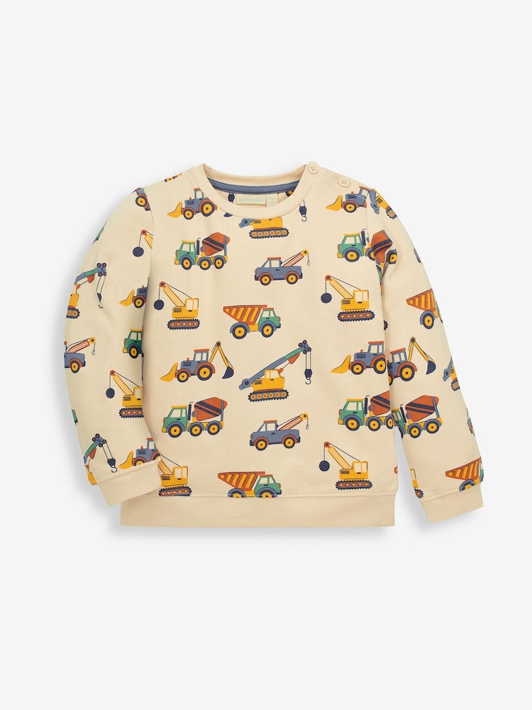 JoJo Maman Bébé Stone Construction Vehicles Print Sweatshirt - Image 1 of 2