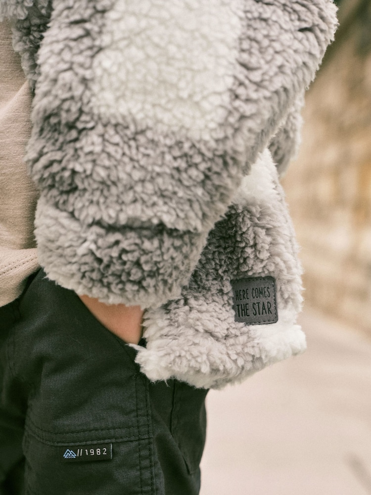 Szary - Teddy Borg Fleece Shacket (3mths-7yrs) - Image 4 of 6
