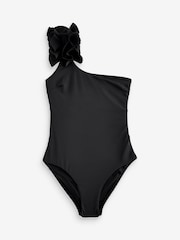 Schwarz - Bauchformender One-Shoulder-Badeanzug mit Rüschen - Bild 6 von 6