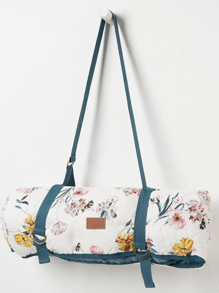 FatFace White Floral Bee Picnic Blanket - Image 2 of 4