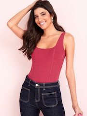 Pink - Strick-Trägertop mit eckigem Ausschnitt und Korsettdetails - Bild 1 von 5