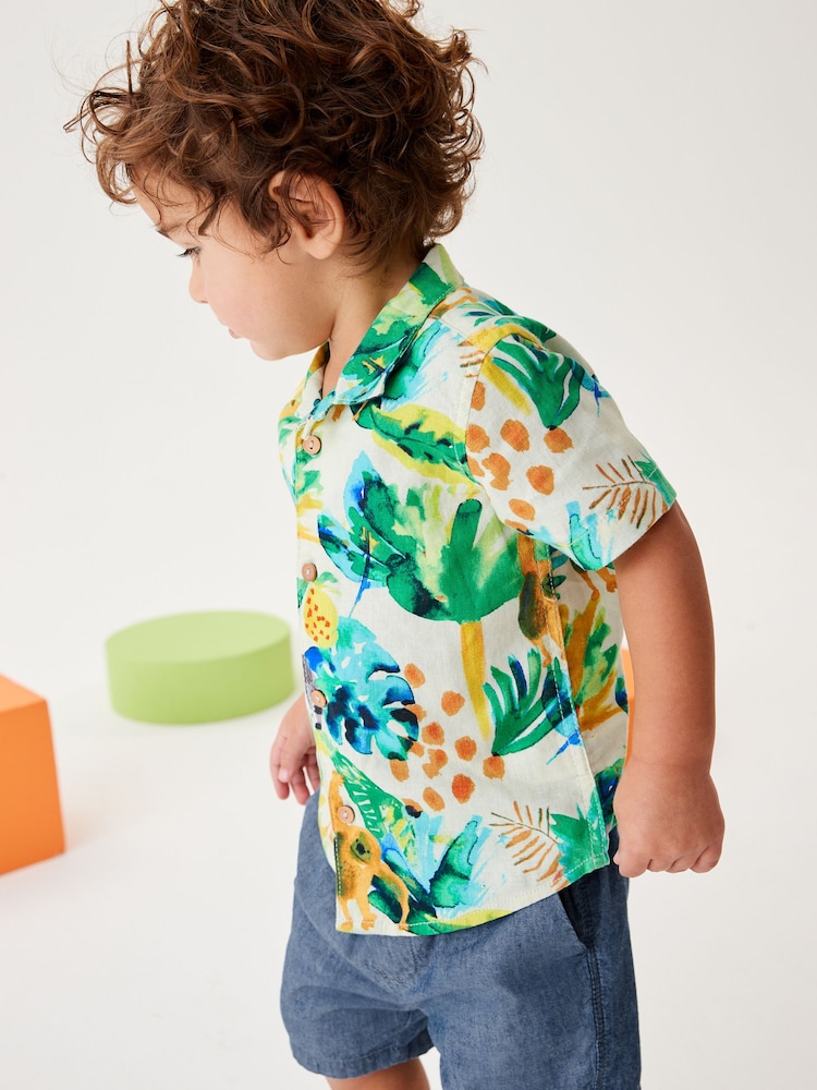 White/Green Jungle Printed Short Sleeve Shirt (3mths-7yrs) - Image 2 of 4