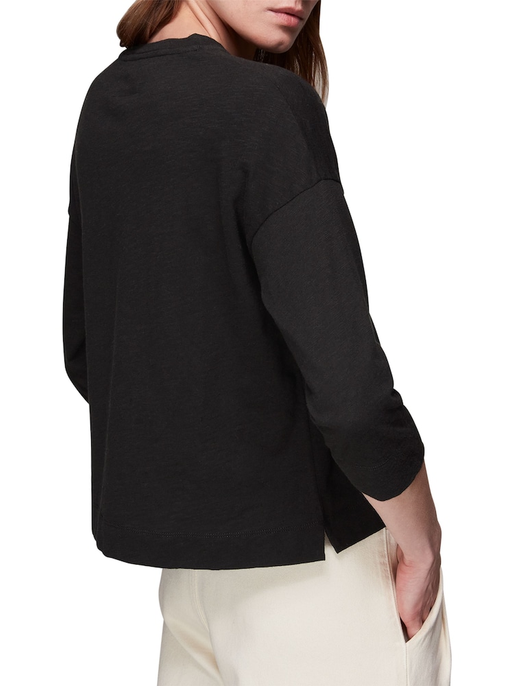 Whistles Black Cotton Patch Pocket 100% Cotton Top - Image 2 of 4