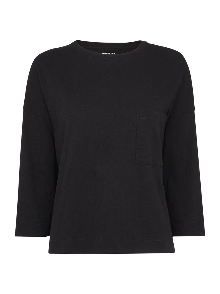Whistles Black Cotton Patch Pocket 100% Cotton Top - Image 4 of 4