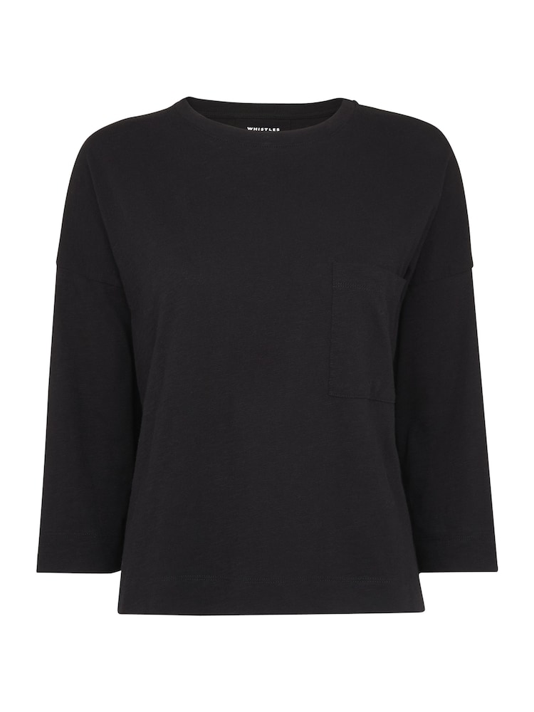 Whistles Black Cotton Patch Pocket 100% Cotton Top - Image 4 of 4 Whistles Black Cotton Patch Pocket 100% Cotton Top - Image 4 of 4