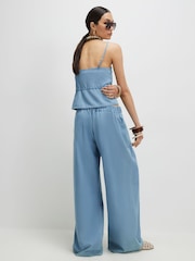 River Island Blue Drawstring Denim Look Wide Leg Trousers - Image 2 of 4
