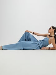 River Island Blue Drawstring Denim Look Wide Leg Trousers - Image 3 of 4