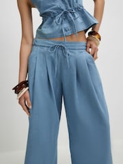 River Island Blue Drawstring Denim Look Wide Leg Trousers - Image 4 of 4