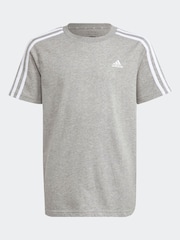 adidas Grey Essentials 3 Stripes 100% Cotton T-Shirt - Image 1 of 5