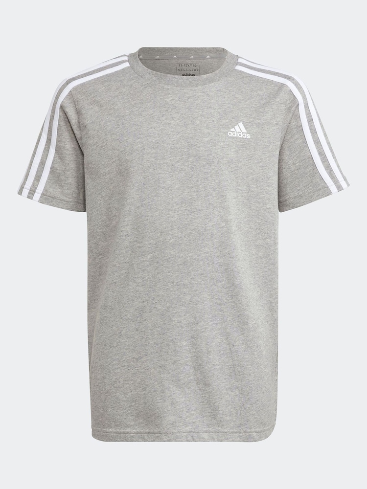 adidas Grey Essentials 3 Stripes 100% Cotton T-Shirt - Image 1 of 5