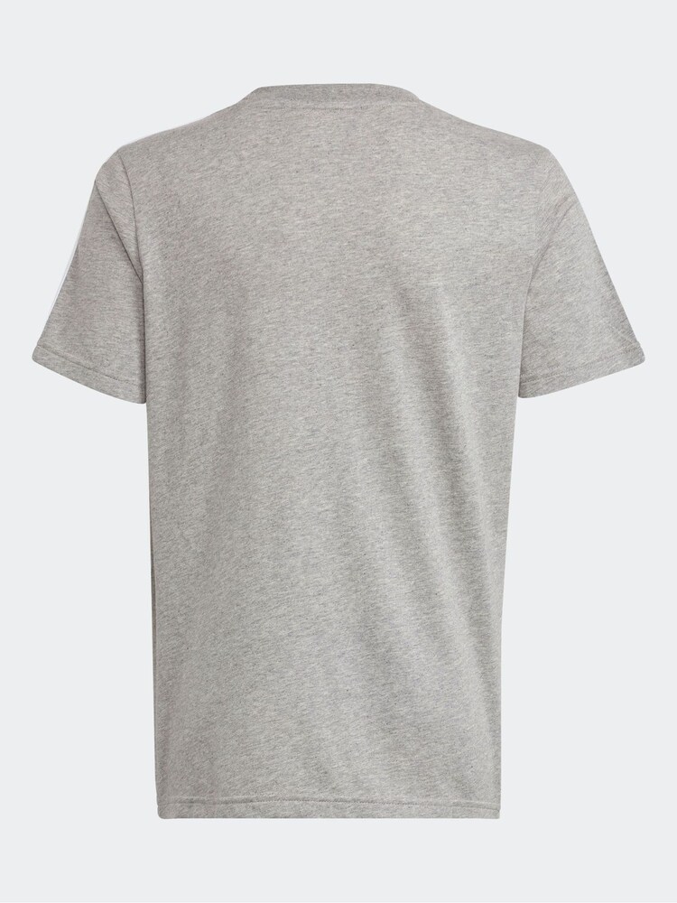 adidas Grey Essentials 3 Stripes 100% Cotton T-Shirt - Image 2 of 5 adidas Grey Essentials 3 Stripes 100% Cotton T-Shirt - Image 2 of 5