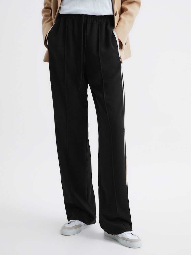 Reiss Black Odell Wide Leg Pull On Trousers - Image 6 of 6