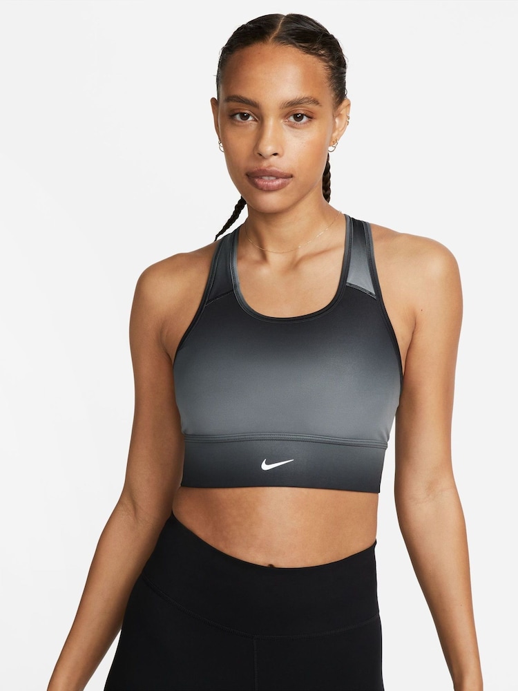 Nike Black Dri-FIT Swoosh Run Long-Line Bra - Image 1 of 8