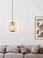 Eglo Black Natural Rattan Bordesley 1 Light Ceiling Light Pendant - Image 1 of 3