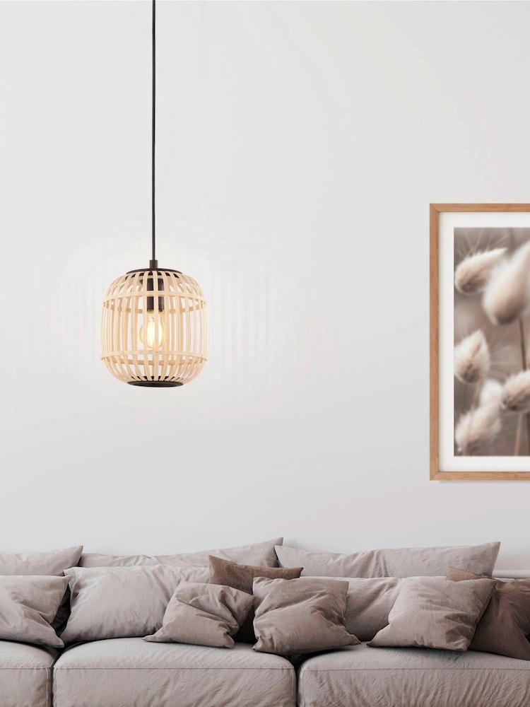 Eglo Black Natural Rattan Bordesley 1 Light Ceiling Light Pendant - Image 1 of 3